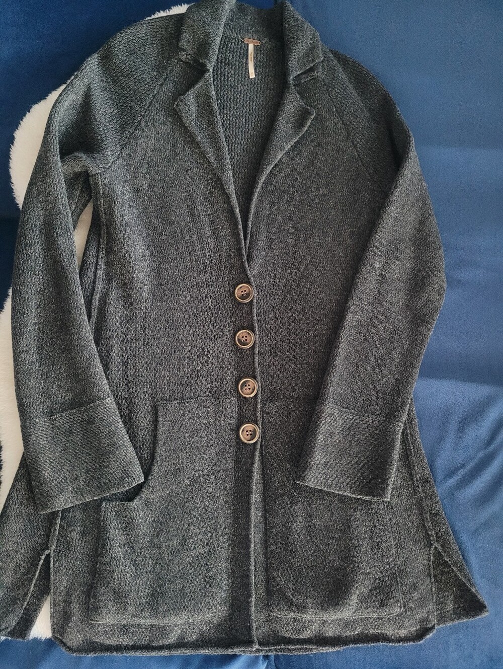 Free People Sweater Wool Coatigan in Charcoal Grey Sz Xs